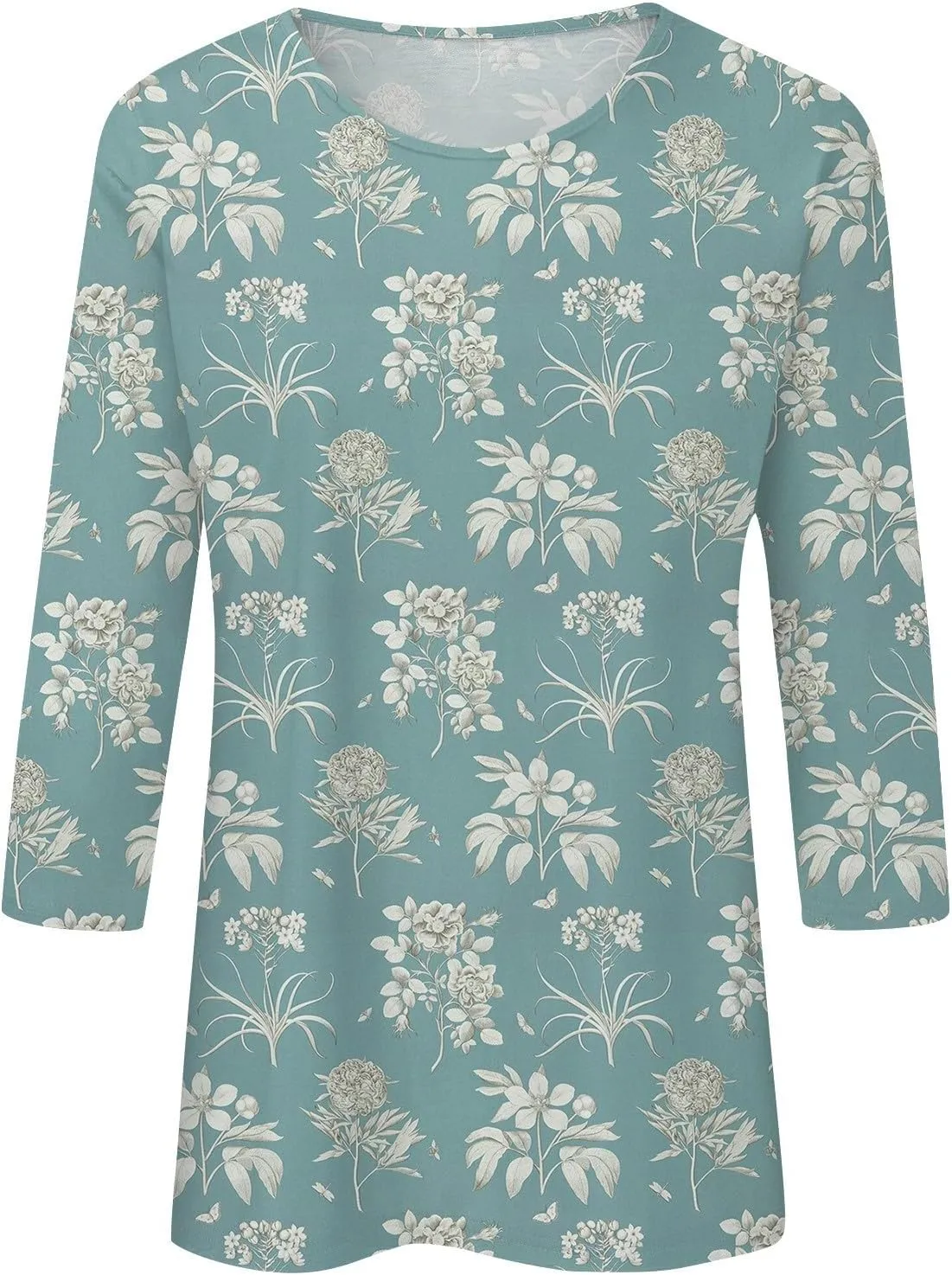 Women's 3/4 Sleeve Shirts Crew Neck Loose Tops Casual Floral Printed Tshirts Trendy Basic Tunic Summer Ladies Tops