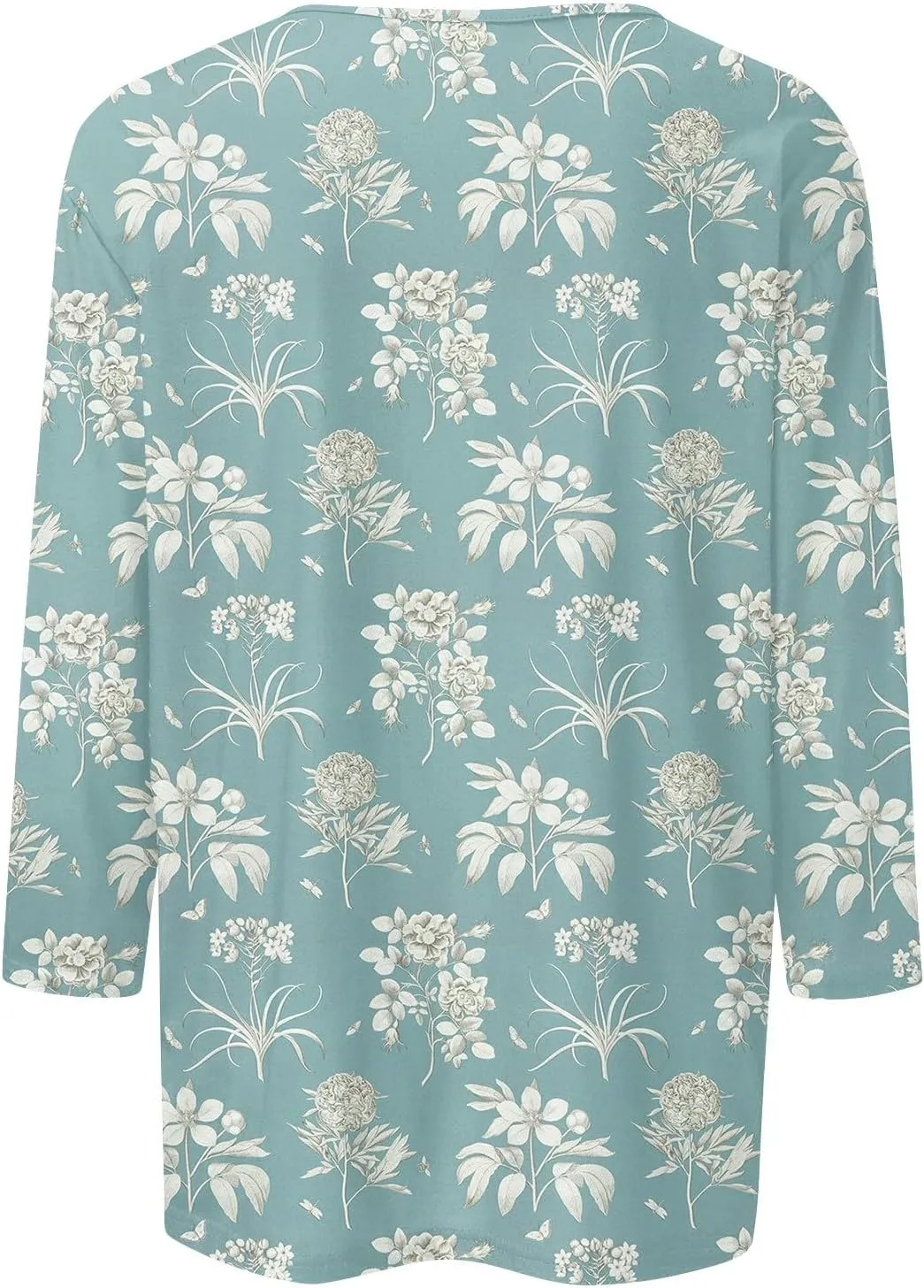 Women's 3/4 Sleeve Shirts Crew Neck Loose Tops Casual Floral Printed Tshirts Trendy Basic Tunic Summer Ladies Tops