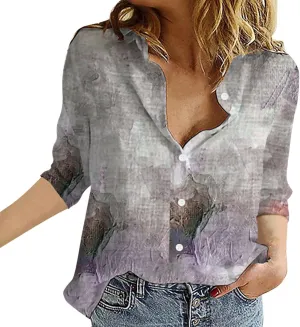 Womens Button Down Shirt Linen Shirt Roll Up Sleeve Down Blouses Tops Blue for Women Chambray Button