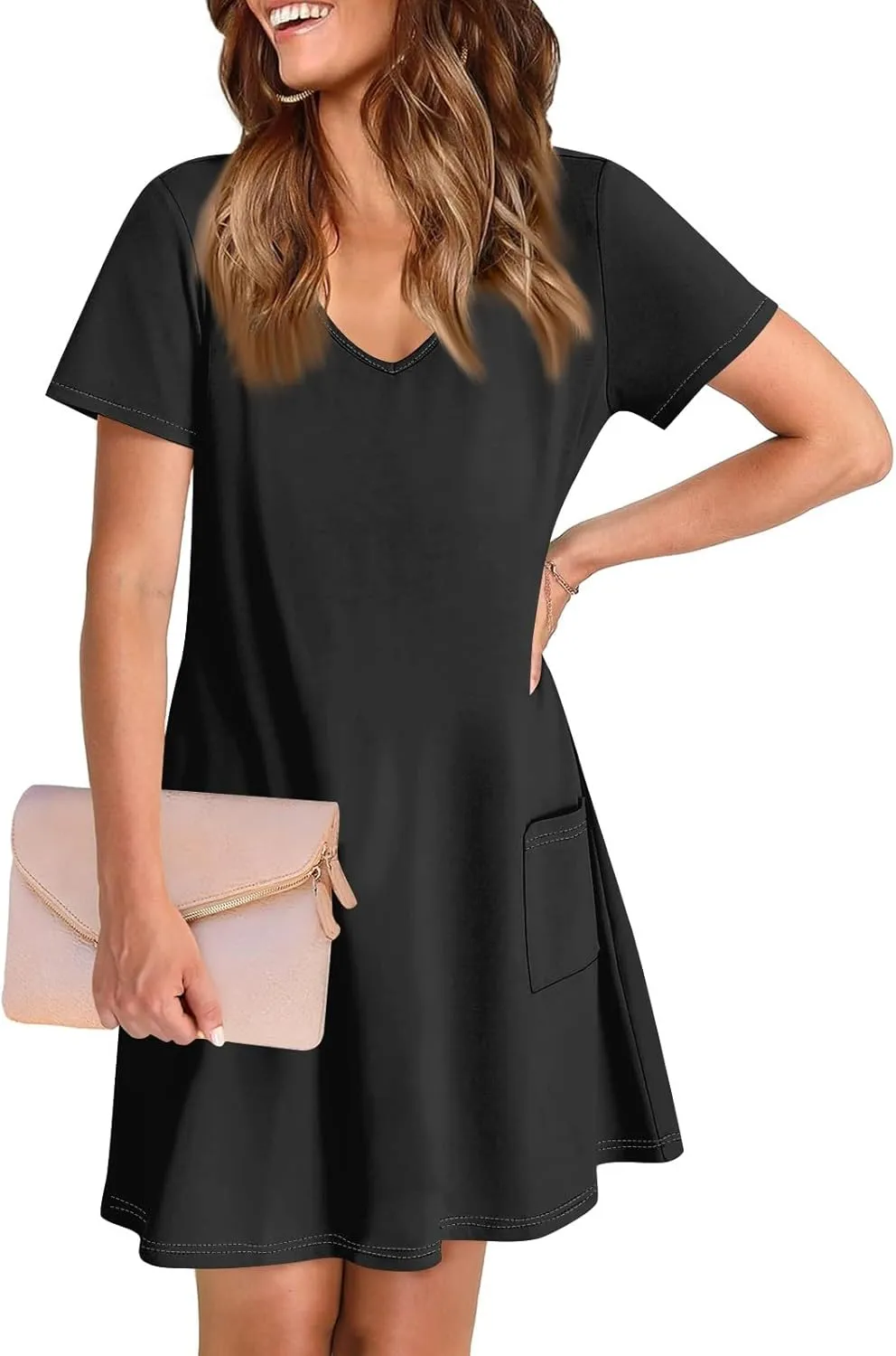Women's Casual Dreesses 2025 Summer Boho Midi Dress Short Sleeve T Shirts Dress Beach Vacation Swimsuit Coverup