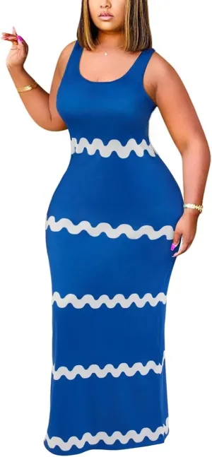 Women's Casual Dress Sleeveless Sexy Vintage Floral Stripe Tie Dye Sundress Beach Boho Bodycon Maxi Long Dress