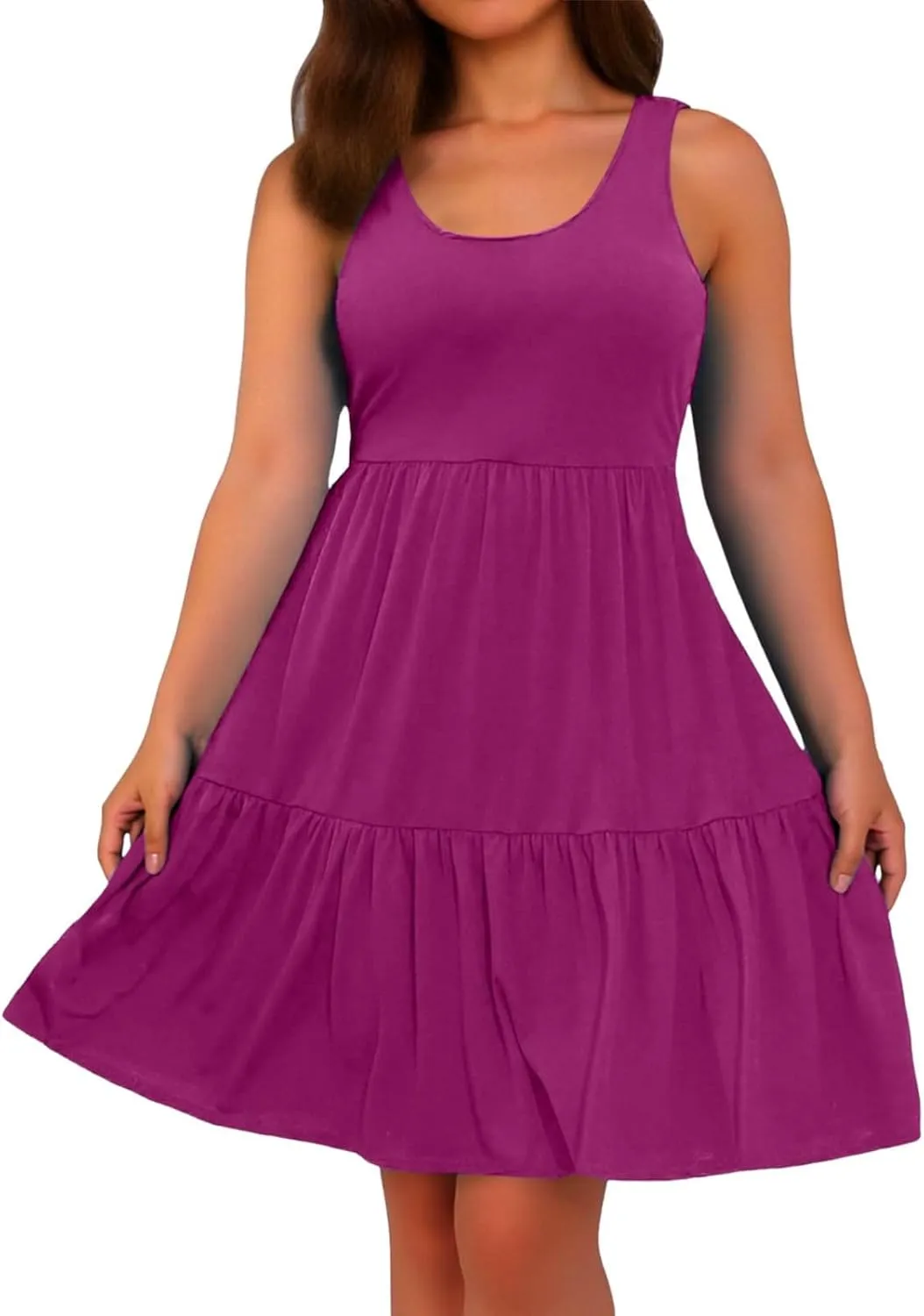 Womens Casual Dresses,2025 Summer Sleveless U Neck Mini Desses Flowy Smocked Hem Short Sundress Tank Plus Size Dress