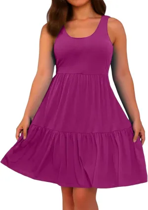 Womens Casual Dresses,2025 Summer Sleveless U Neck Mini Desses Flowy Smocked Hem Short Sundress Tank Plus Size Dress