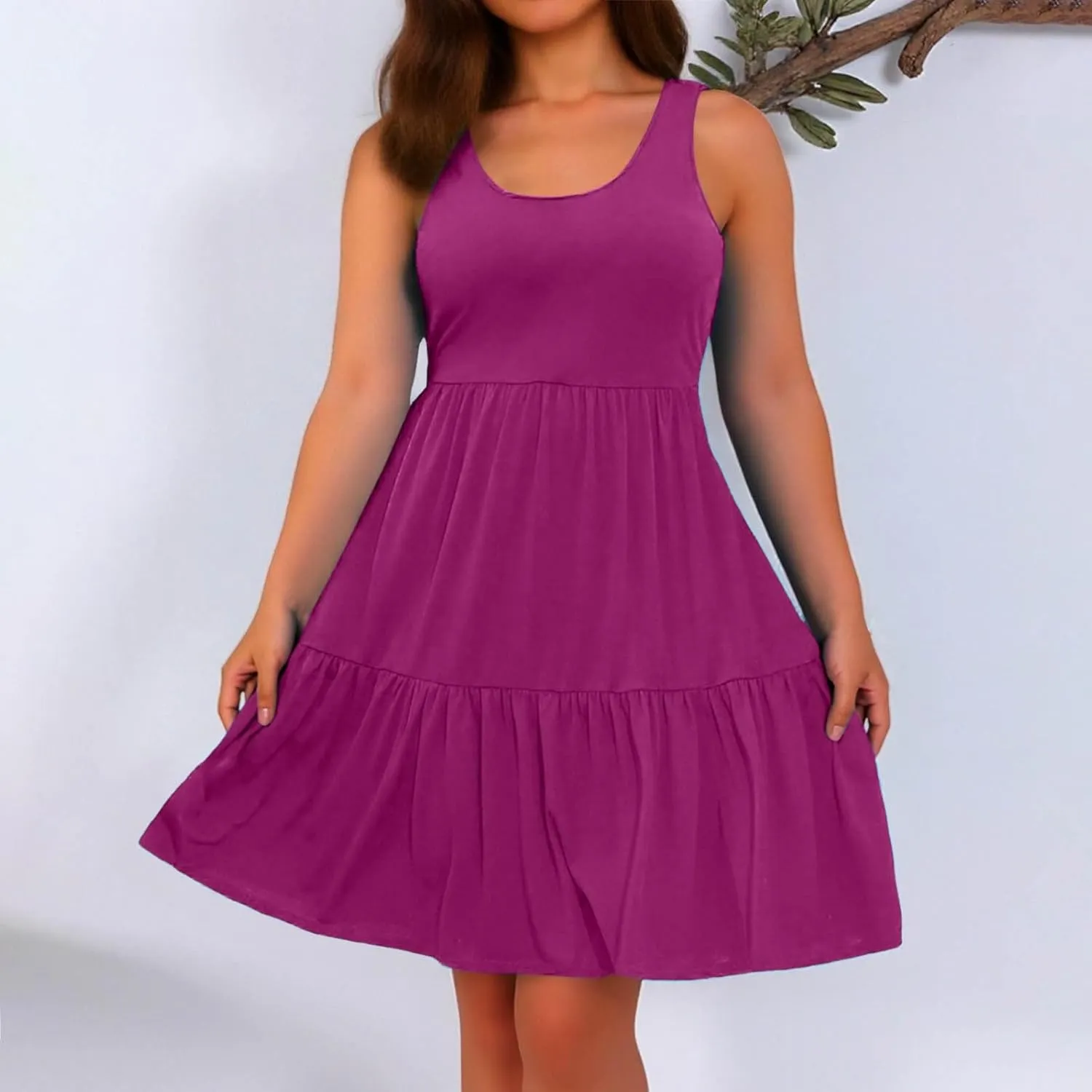 Womens Casual Dresses,2025 Summer Sleveless U Neck Mini Desses Flowy Smocked Hem Short Sundress Tank Plus Size Dress