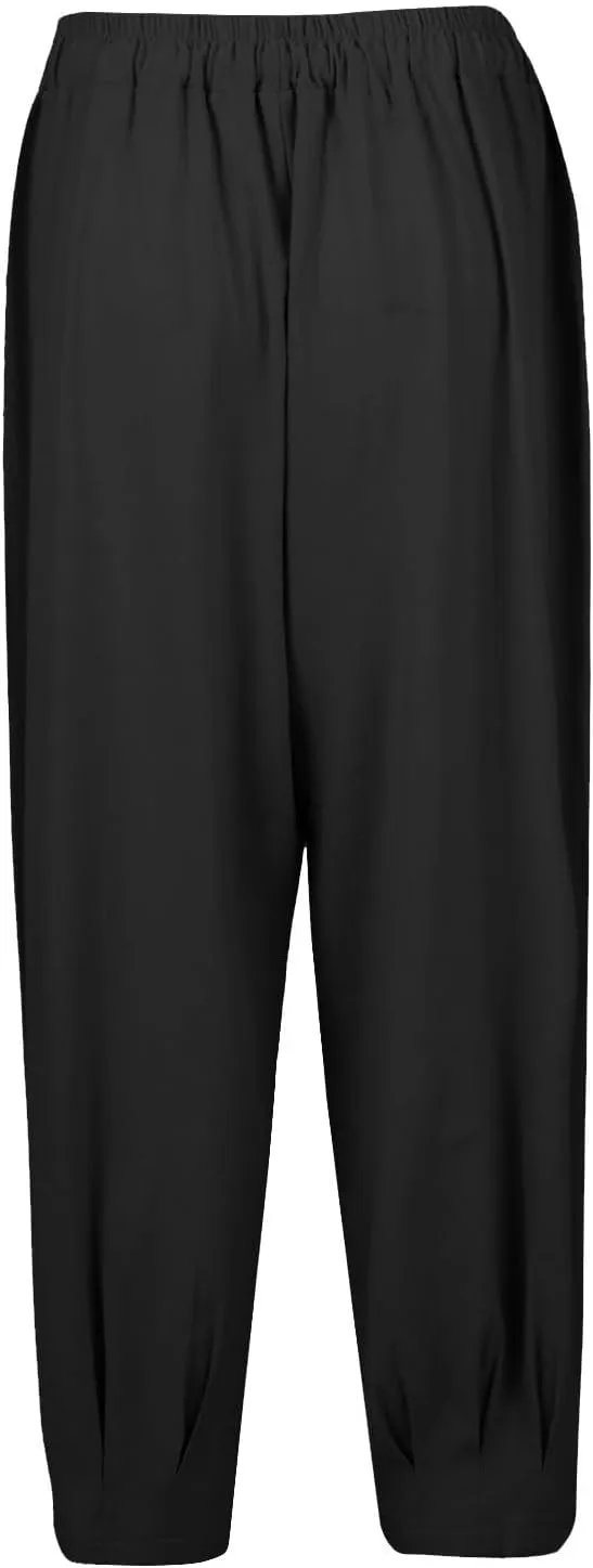 Women's Casual Lantern Tapered Harem Pants Flowy Beach Linen Drawstring Waist Wide Leg Palazzo Pants with Pockets