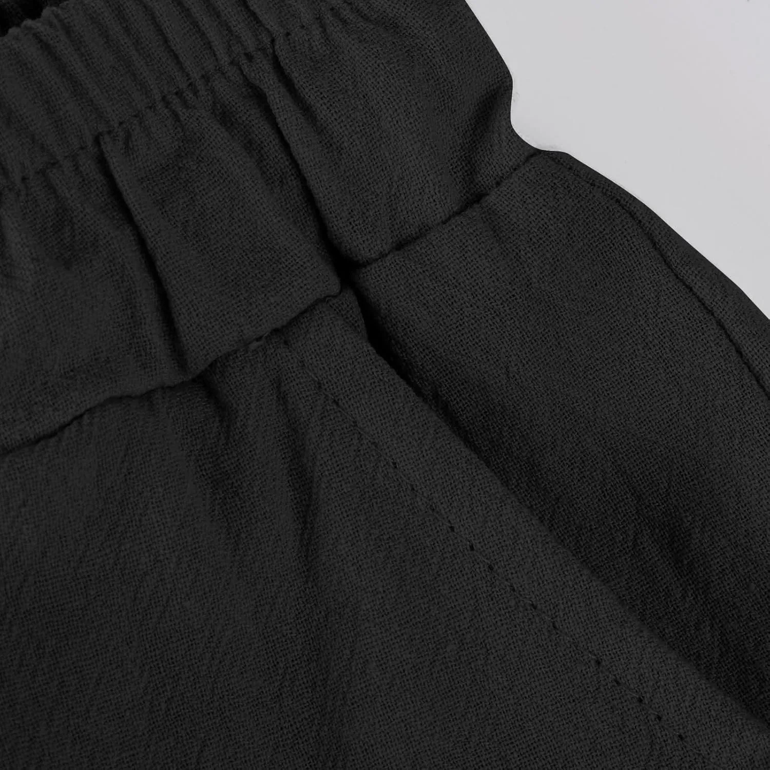 Women's Casual Lantern Tapered Harem Pants Flowy Beach Linen Drawstring Waist Wide Leg Palazzo Pants with Pockets