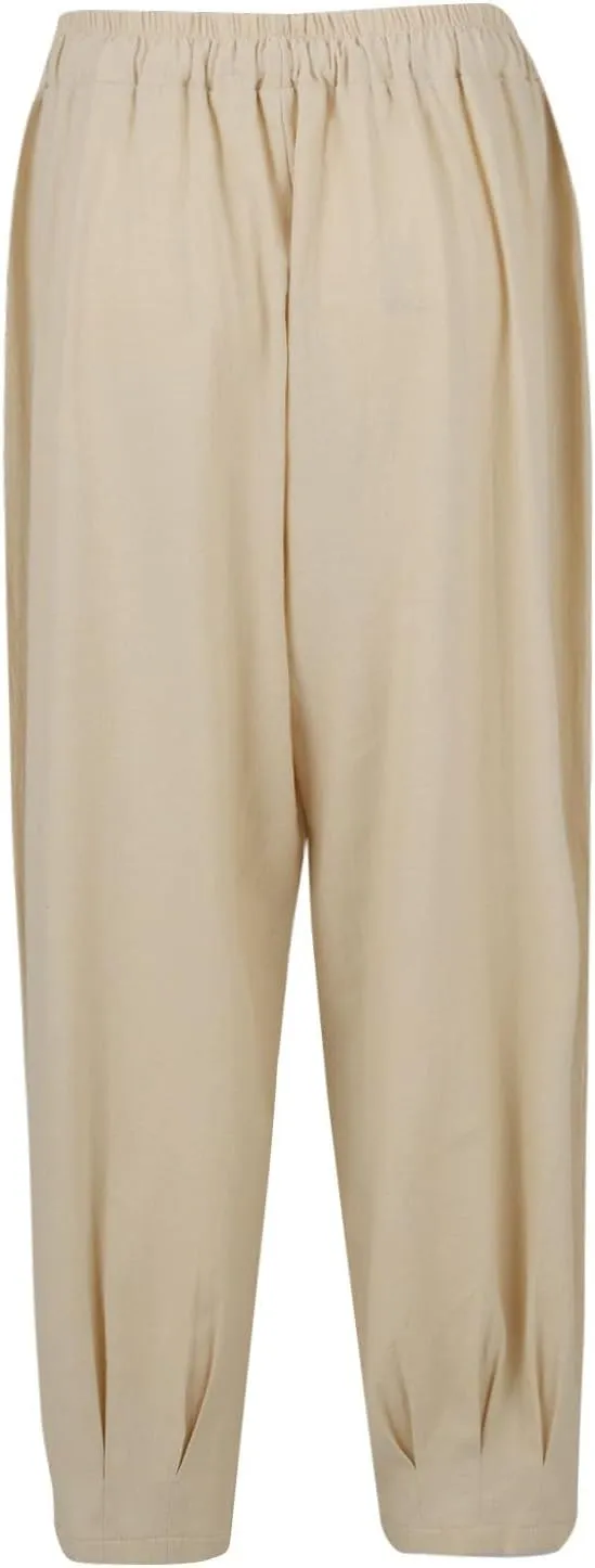 Women's Casual Lantern Tapered Harem Pants Flowy Beach Linen Drawstring Waist Wide Leg Palazzo Pants with Pockets