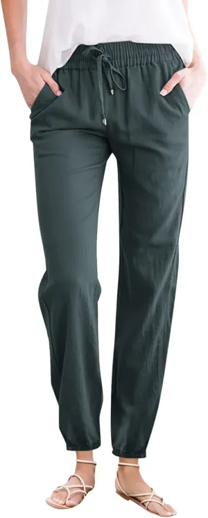 Women's Casual Pants Solid Cotton and Pants with Pocket Long Pants Womens Long Plus Size Pants