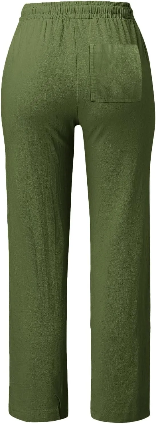 Women's Casual Pants Solid Cotton and Pants with Pocket Long Pants Womens Long Plus Size Pants
