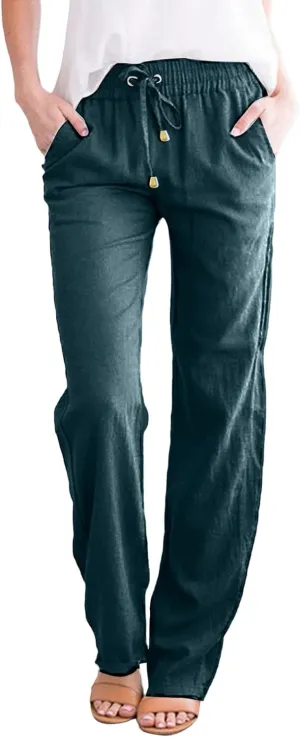 Women's Casual Pants Solid Cotton and Pants with Pocket Long Pants Womens Long Plus Size Pants