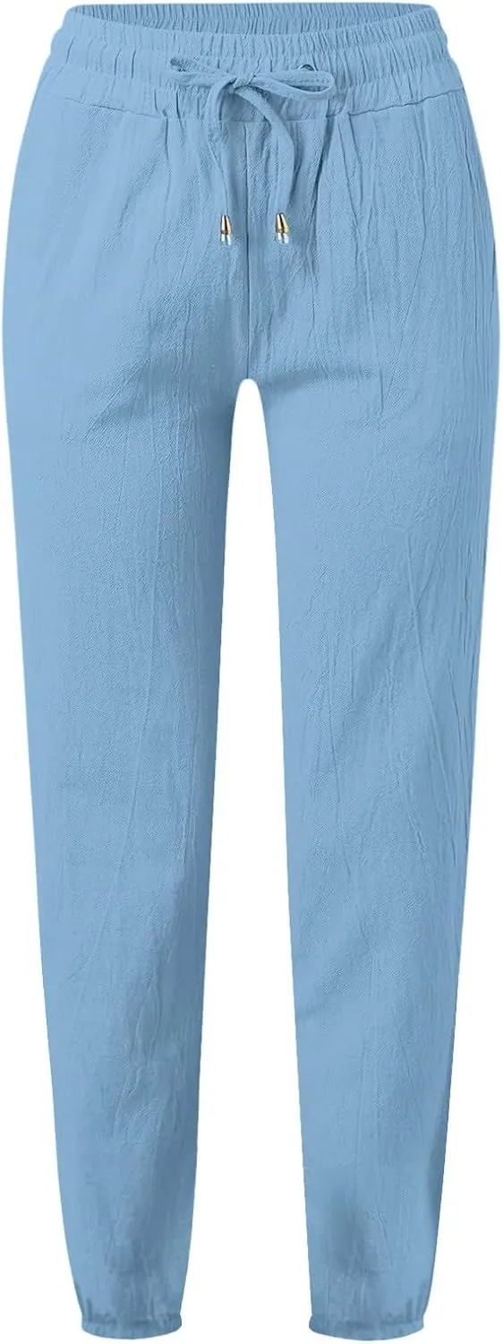Women's Casual Pants Solid Cotton and Pants with Pocket Long Pants Womens Long Plus Size Pants