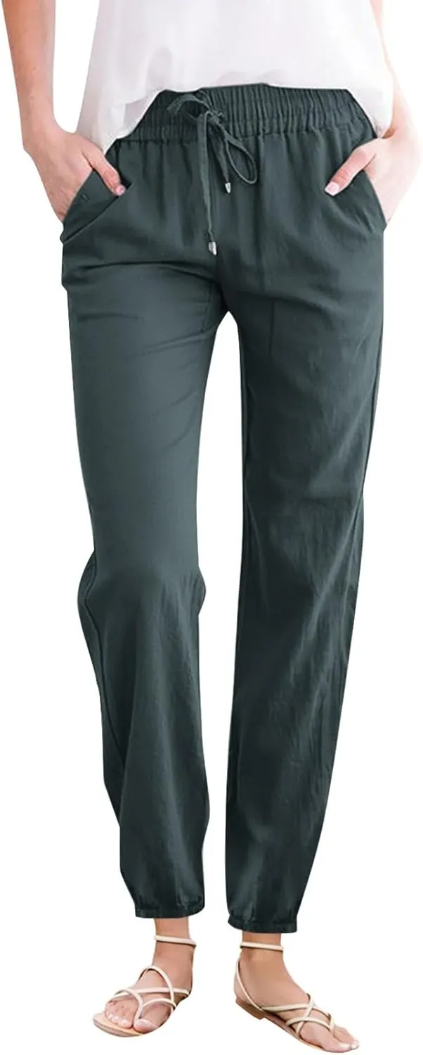 Women's Casual Pants Solid Cotton and Pants with Pocket Long Pants Womens Long Plus Size Pants