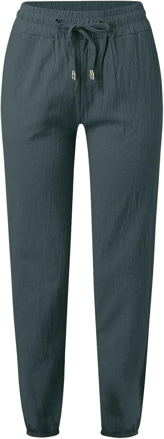 Women's Casual Pants Solid Cotton and Pants with Pocket Long Pants Womens Long Plus Size Pants