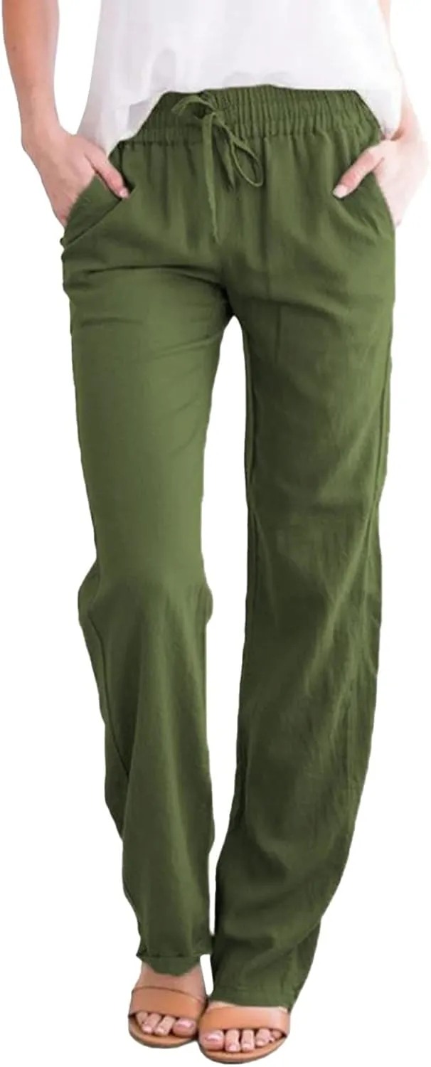 Women's Casual Pants Solid Cotton and Pants with Pocket Long Pants Womens Long Plus Size Pants