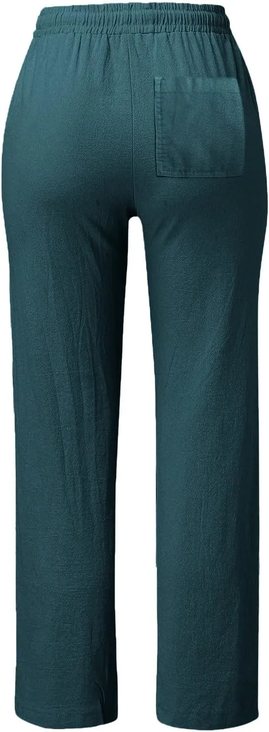 Women's Casual Pants Solid Cotton and Pants with Pocket Long Pants Womens Long Plus Size Pants