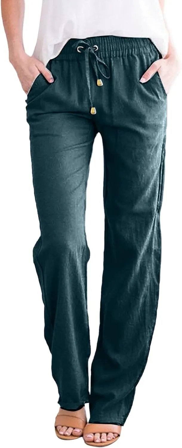Women's Casual Pants Solid Cotton and Pants with Pocket Long Pants Womens Long Plus Size Pants