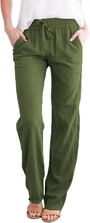 Women's Casual Pants Solid Cotton and Pants with Pocket Long Pants Womens Long Plus Size Pants