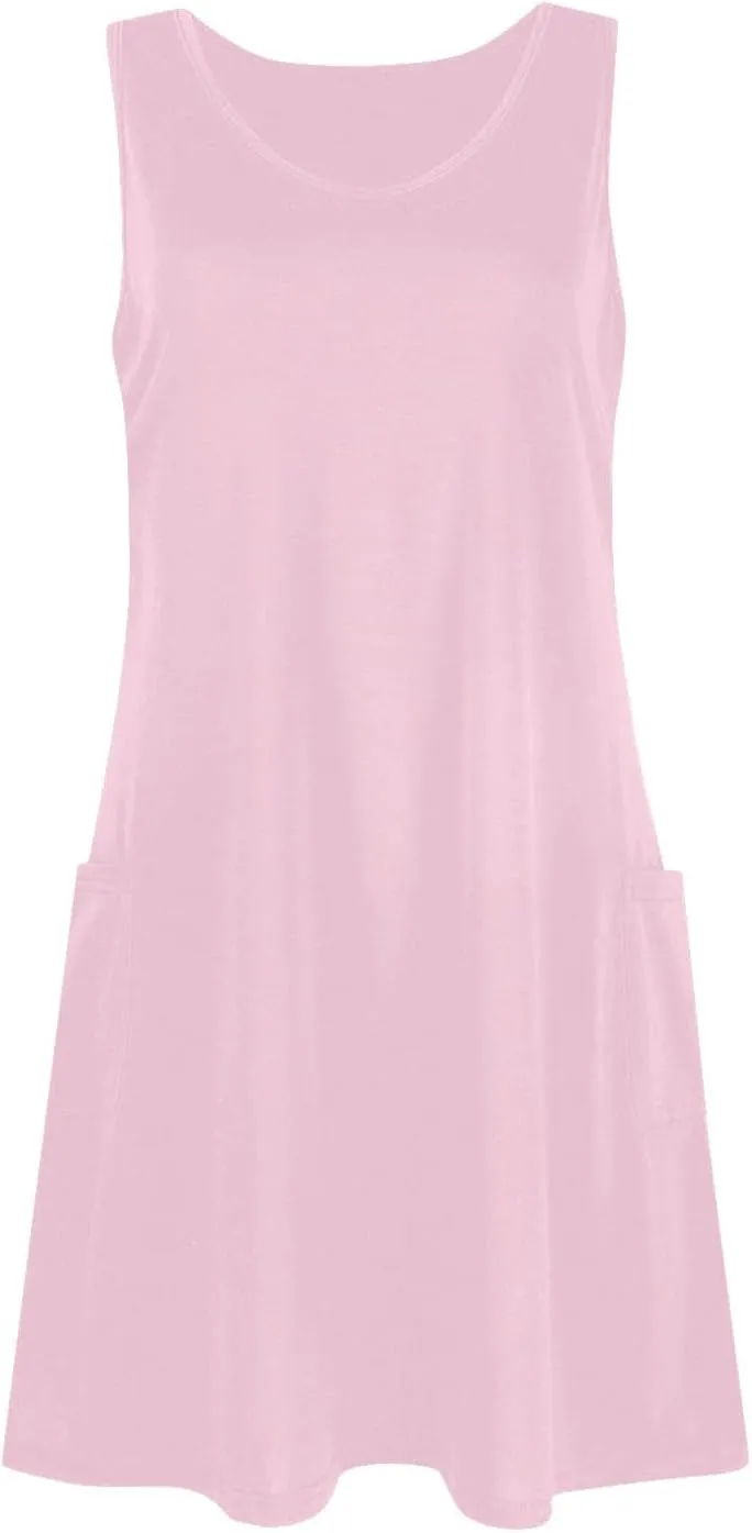 Women's Casual Print Summer Bohemian Beach Dress with Pockets V Neck Tank Dress