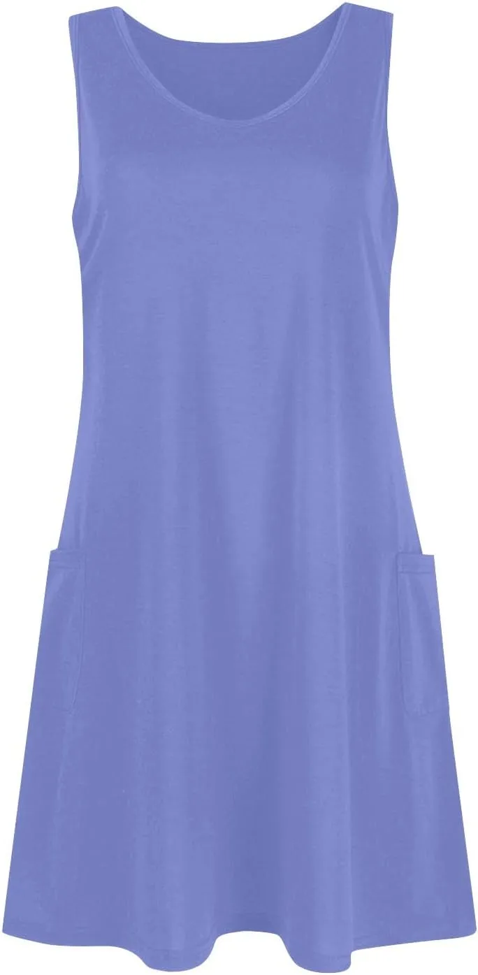 Women's Casual Print Summer Bohemian Beach Dress with Pockets V Neck Tank Dress