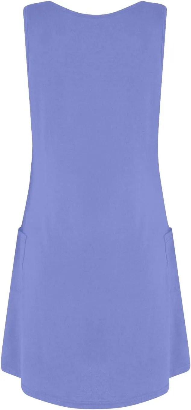 Women's Casual Print Summer Bohemian Beach Dress with Pockets V Neck Tank Dress