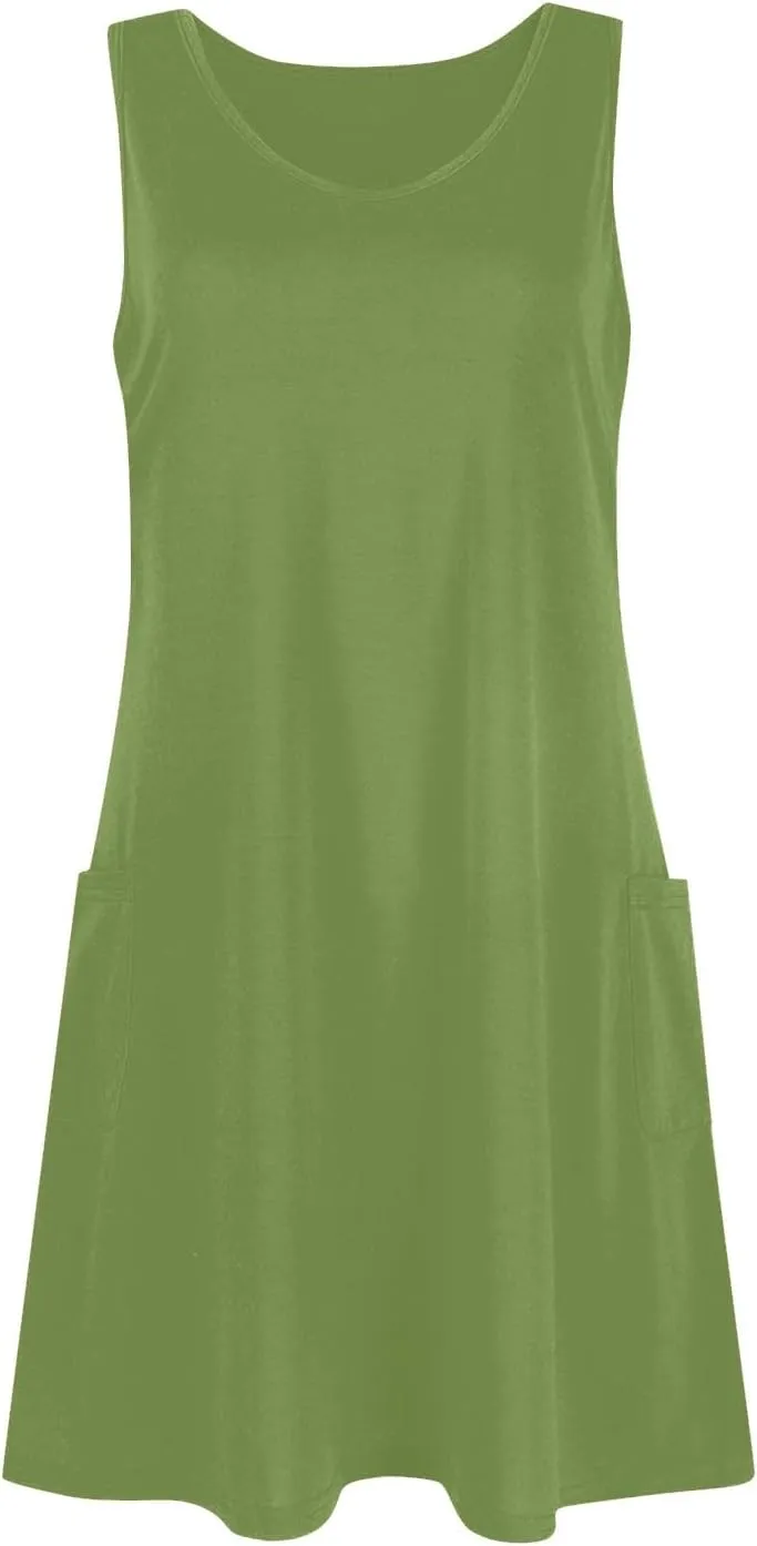 Women's Casual Print Summer Bohemian Beach Dress with Pockets V Neck Tank Dress