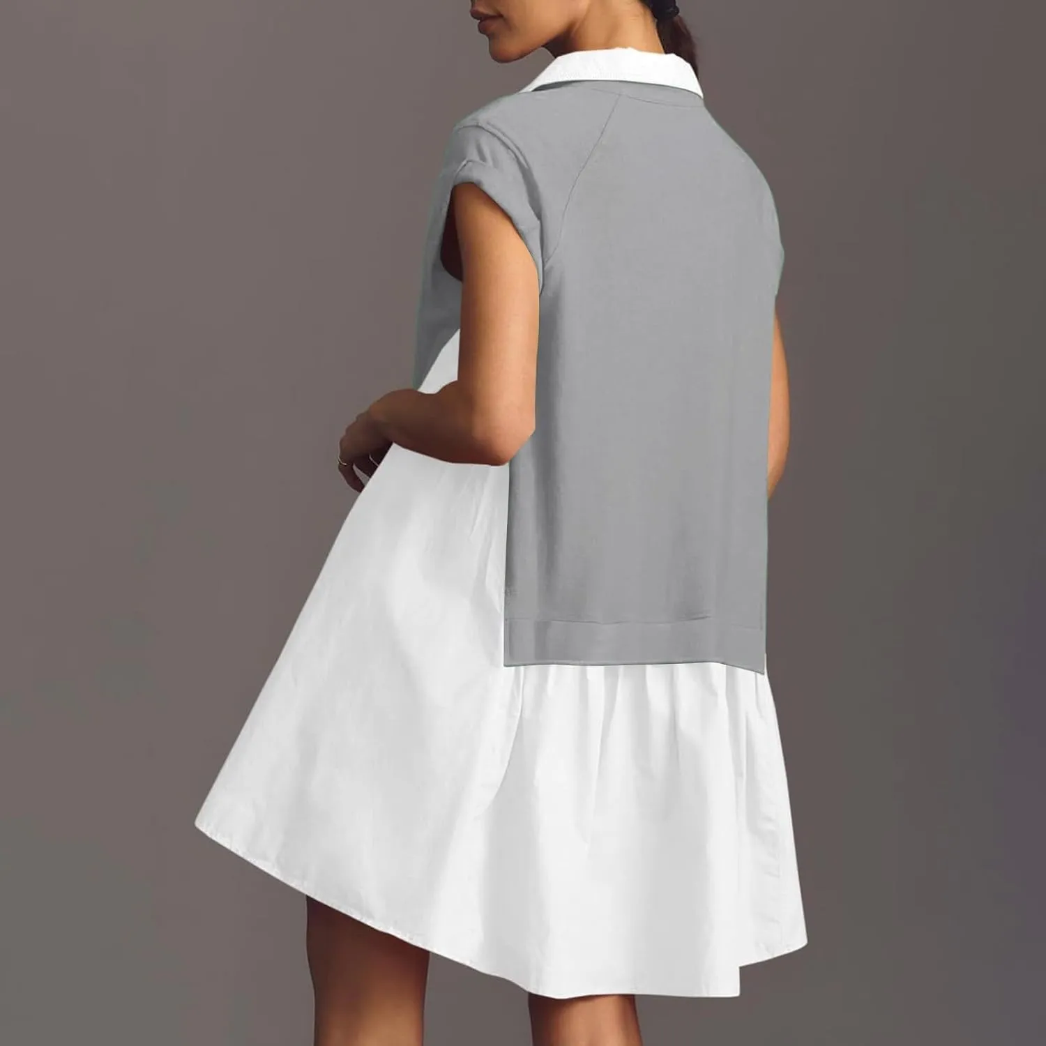 Women's Color Block Dress Button Down Short Sleeve Shirt Dress One Piece Summer Dresses Casual Loose Flowy Swing Dresses