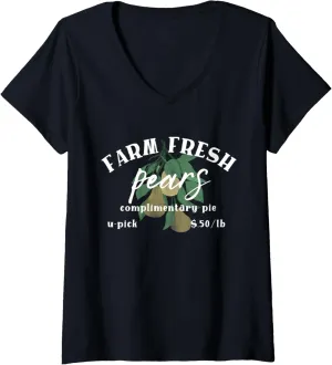 Womens Cottagecore Aesthetic Farmhouse Farm Fresh Organic Pears V-Neck T-Shirt