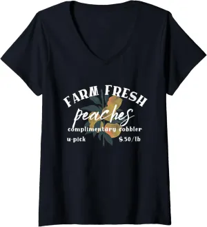 Womens Cottagecore Peaches Aesthetic Farm Fresh Organic Peach V-Neck T-Shirt