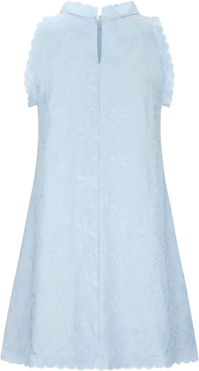 Women's Cotton Linen Tank Tops Dress Loose Fit Summer Mini Sundress Sleeveless Plus Size Stylish Lace Hem Tunic Dress