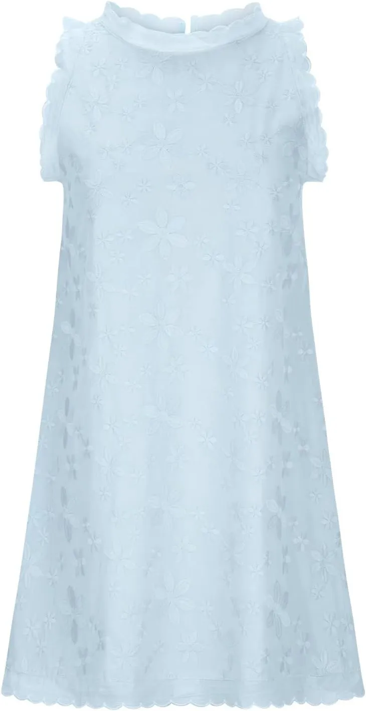 Women's Cotton Linen Tank Tops Dress Loose Fit Summer Mini Sundress Sleeveless Plus Size Stylish Lace Hem Tunic Dress