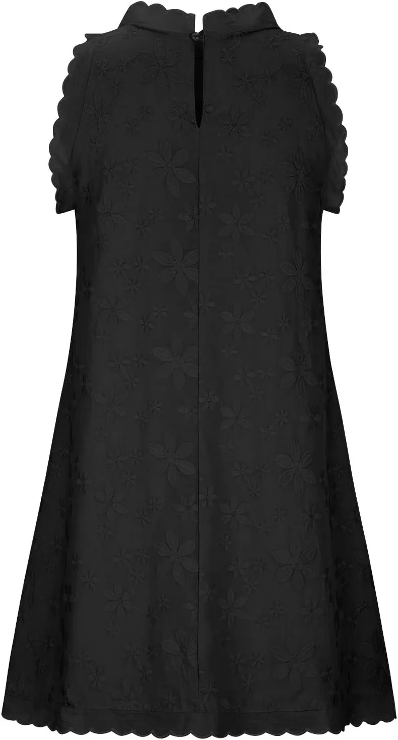 Women's Cotton Linen Tank Tops Dress Loose Fit Summer Mini Sundress Sleeveless Plus Size Stylish Lace Hem Tunic Dress