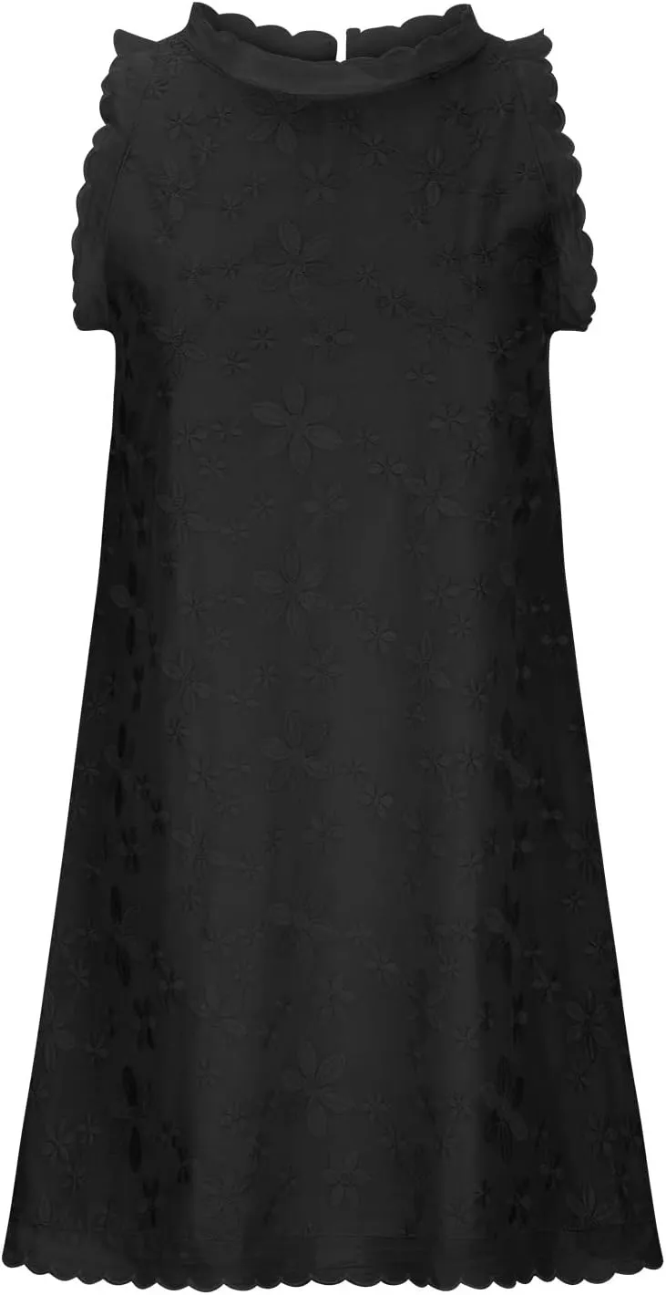 Women's Cotton Linen Tank Tops Dress Loose Fit Summer Mini Sundress Sleeveless Plus Size Stylish Lace Hem Tunic Dress