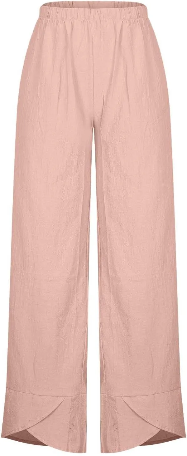 Womens Cotton Linen Tapered Capris Pants with Pokets 2025 Summer High Waist Pants Beach Casual Lounge Plus Size