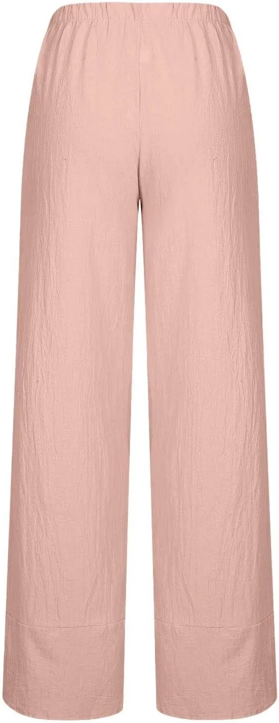 Womens Cotton Linen Tapered Capris Pants with Pokets 2025 Summer High Waist Pants Beach Casual Lounge Plus Size