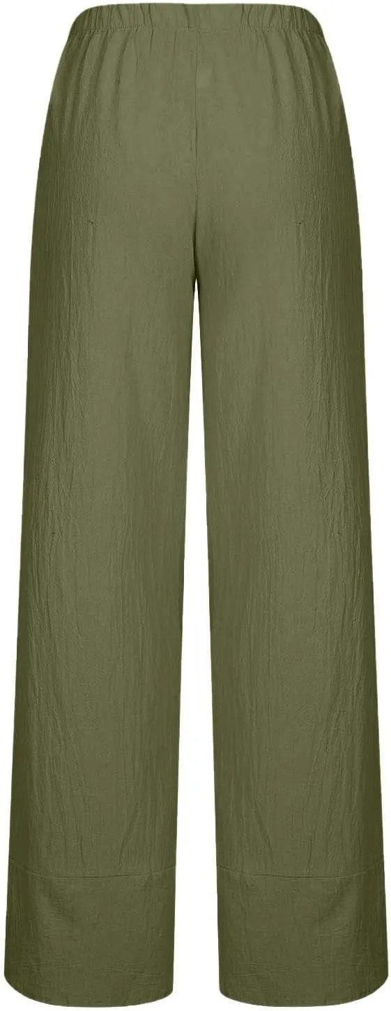 Womens Cotton Linen Tapered Capris Pants with Pokets 2025 Summer High Waist Pants Beach Casual Lounge Plus Size