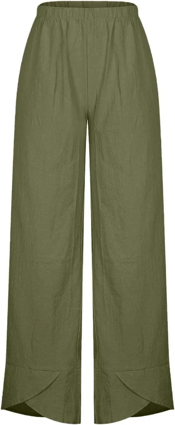 Womens Cotton Linen Tapered Capris Pants with Pokets 2025 Summer High Waist Pants Beach Casual Lounge Plus Size