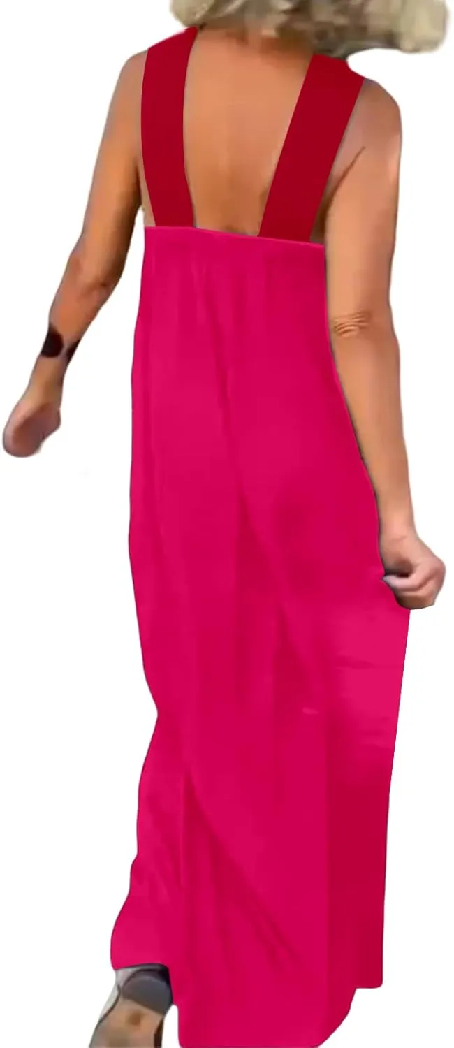 Women's Cross Halter Neck Sleeveless Stitching Dress2025 Summer Loose Flowy Sundress Backless Maxi Dress