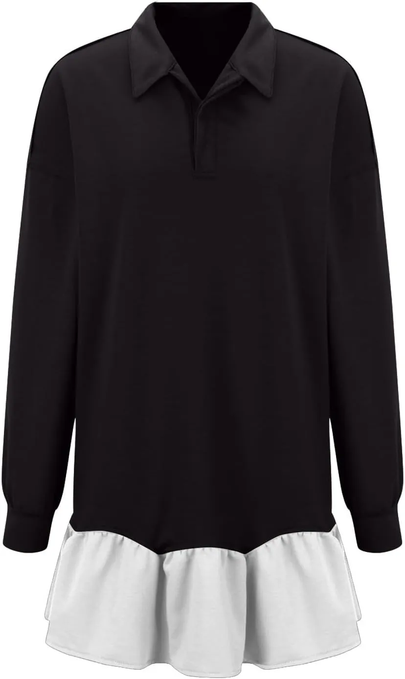 Womens Fall Midi Dresses 2024 Oversized Sweatshirts Long Sleeve Crewneck Pleated Pullover Mini Dress Fall Outfits