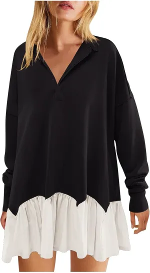 Womens Fall Midi Dresses 2024 Oversized Sweatshirts Long Sleeve Crewneck Pleated Pullover Mini Dress Fall Outfits