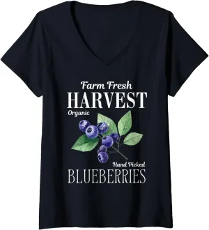 Womens Farm Fresh Harvest Organic Blueberries Farmer's Market Tee V-Neck T-Shirt