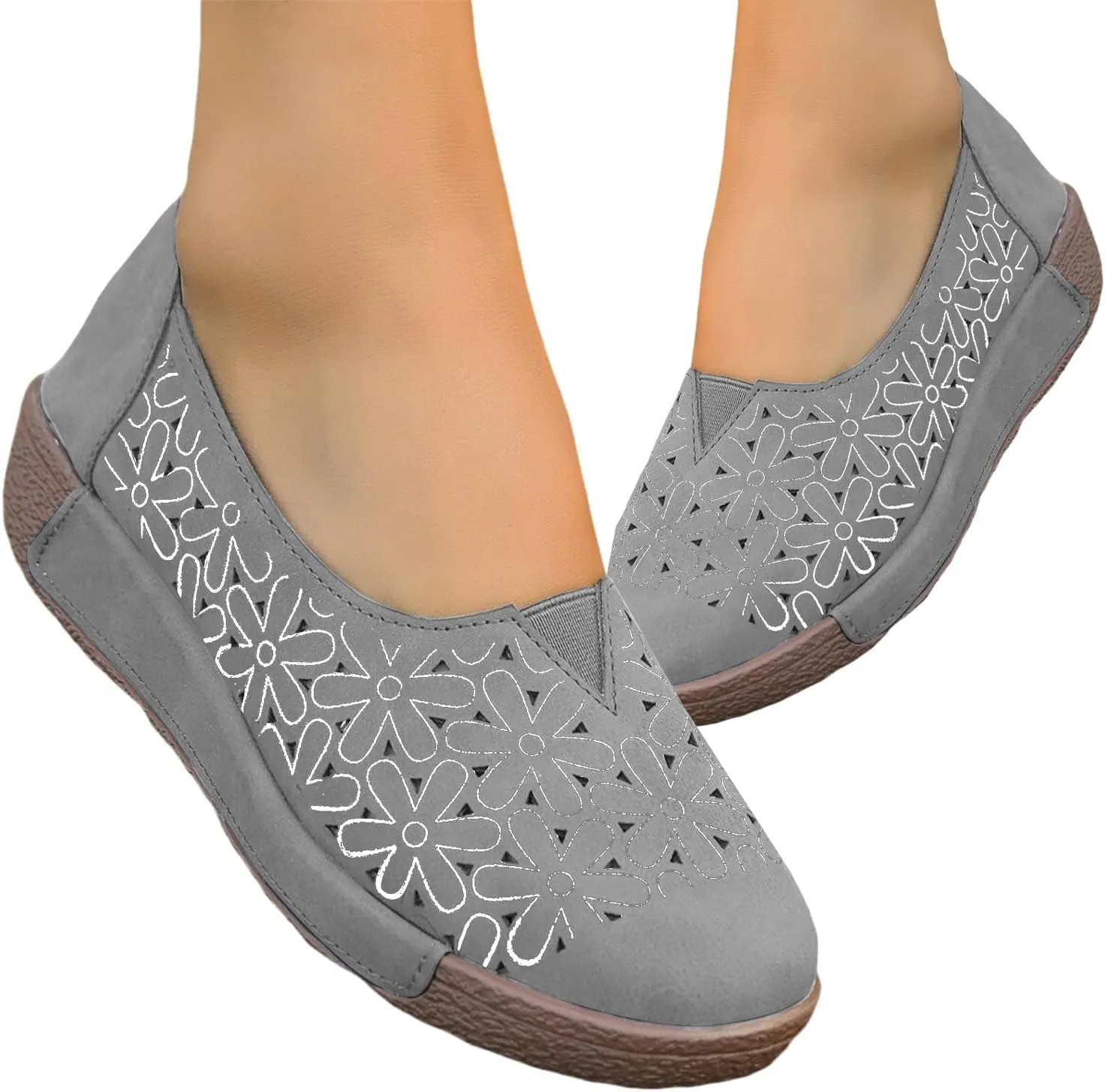 Women's Floral Ballet Flat Flats Shoes Slip On Flowers Round Toe Casual Dress Hollow Hole Summer Comfortable Work Office PU Leather Fashion Trendy Lazy with Eyelets Loafers