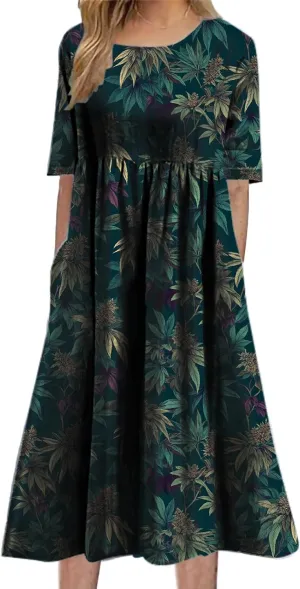 Womens Floral Maxi Dress Vintage Boho Stylish Floral Graphic Short Sleeve Summer Beach Sundress with Pockets