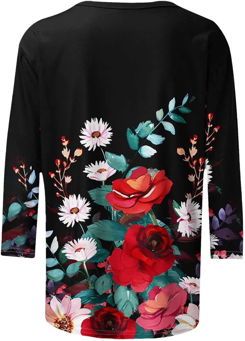 Women's Floral Tops Casual Loose 3/4 Sleeve Tshirts 2024 Summer Round Neck Dressy Blouse for Business Work Streetwear