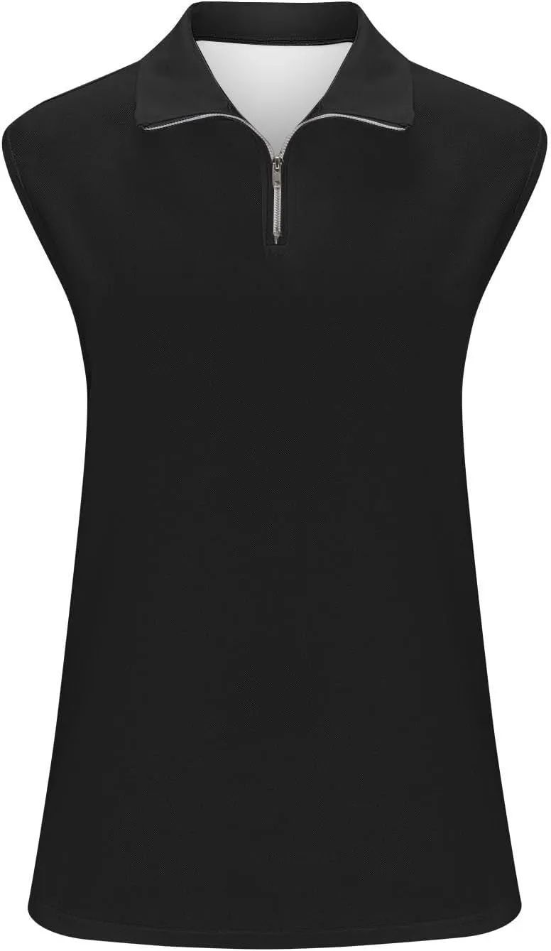 Women's Half Zip Up Golf Baseball Workout Tank Tops Sleeveless Lightweight Slim Fit Wicking Quick Dry Shirts