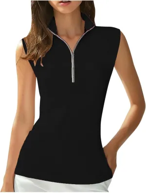 Women's Half Zip Up Golf Baseball Workout Tank Tops Sleeveless Lightweight Slim Fit Wicking Quick Dry Shirts