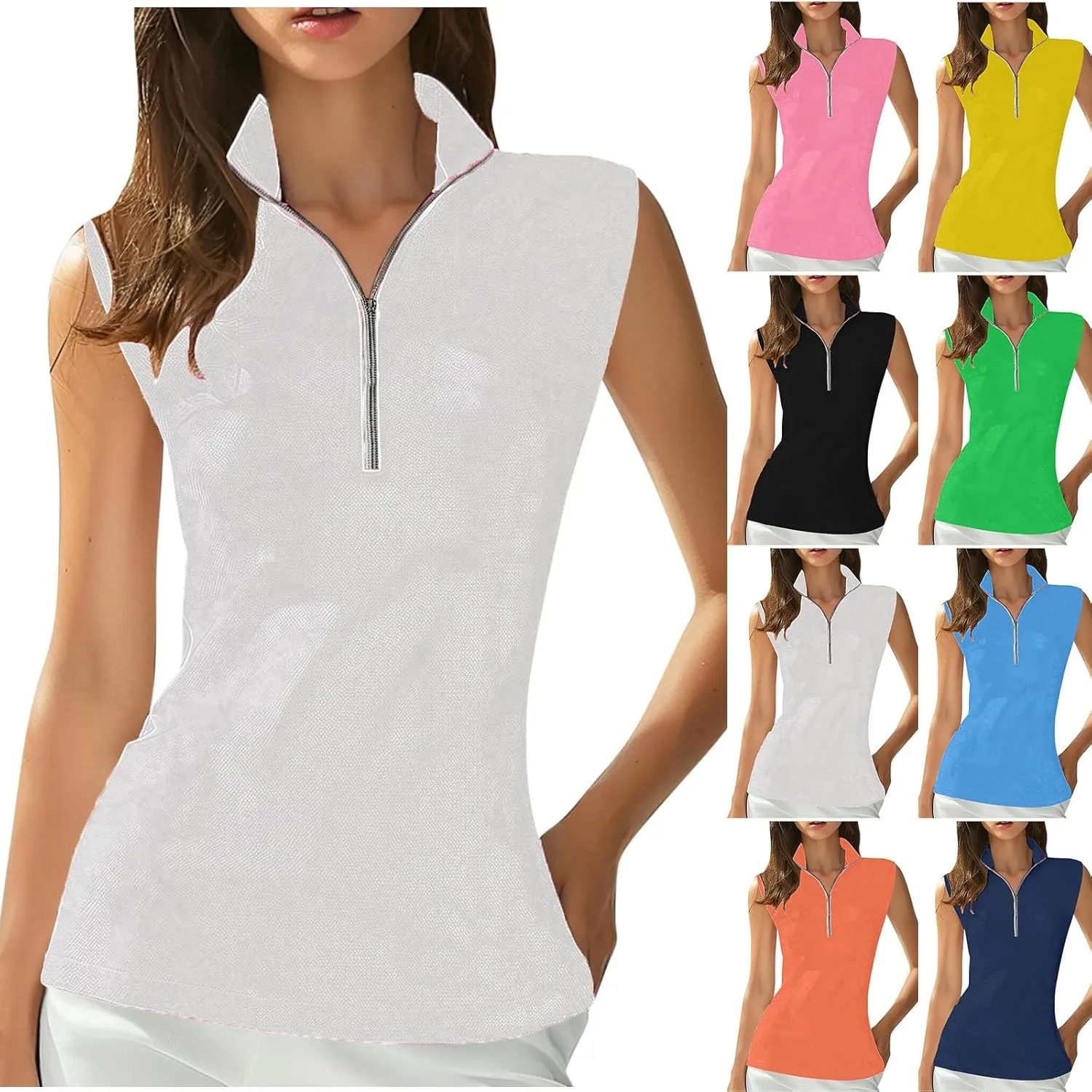 Women's Half Zip Up Golf Baseball Workout Tank Tops Sleeveless Lightweight Slim Fit Wicking Quick Dry Shirts