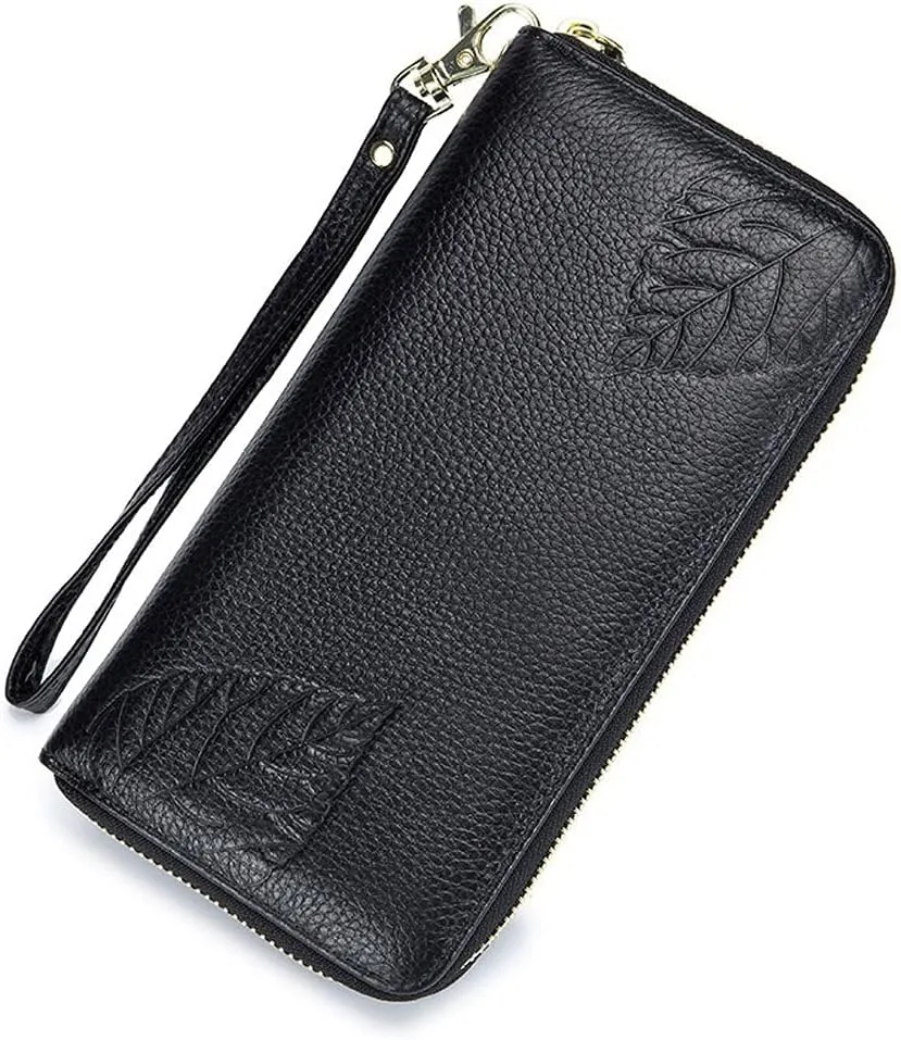 Womens Hand Wallet Ladies Calf Leather Long Zipper Wallet Large Capacity Multi-functional Cowhide Clutch Purse