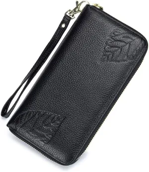 Womens Hand Wallet Ladies Calf Leather Long Zipper Wallet Large Capacity Multi-functional Cowhide Clutch Purse