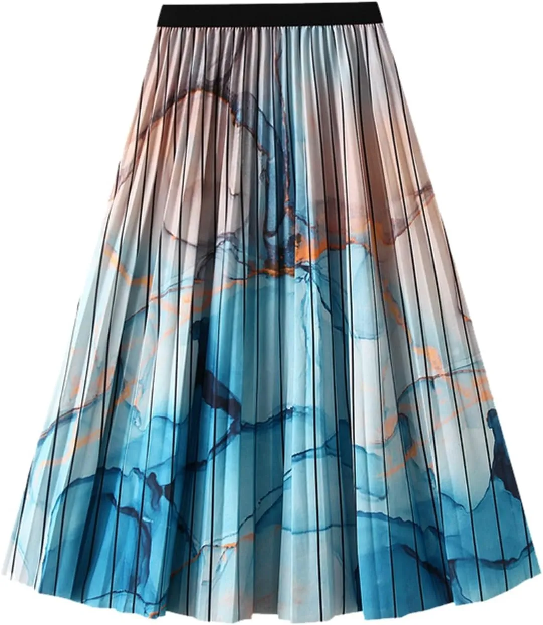 Women's High Waisted Pleated Skirt with Vintage Gradual Printing Versatile and Flattering Midi Skirt Womens Jean