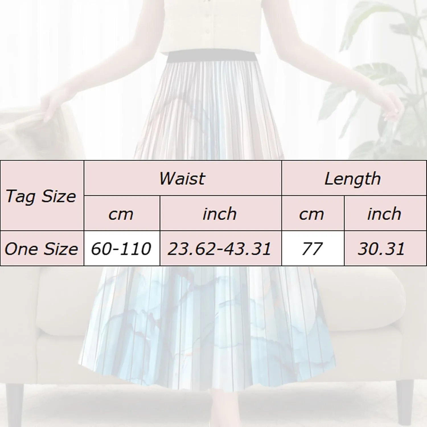 Women's High Waisted Pleated Skirt with Vintage Gradual Printing Versatile and Flattering Midi Skirt Womens Jean